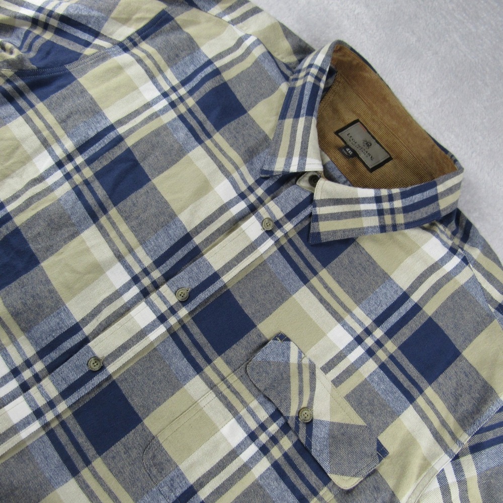 Legendary Whitetails Flannel Shirt Mens 4XL Blue Tan Plaid Cotton